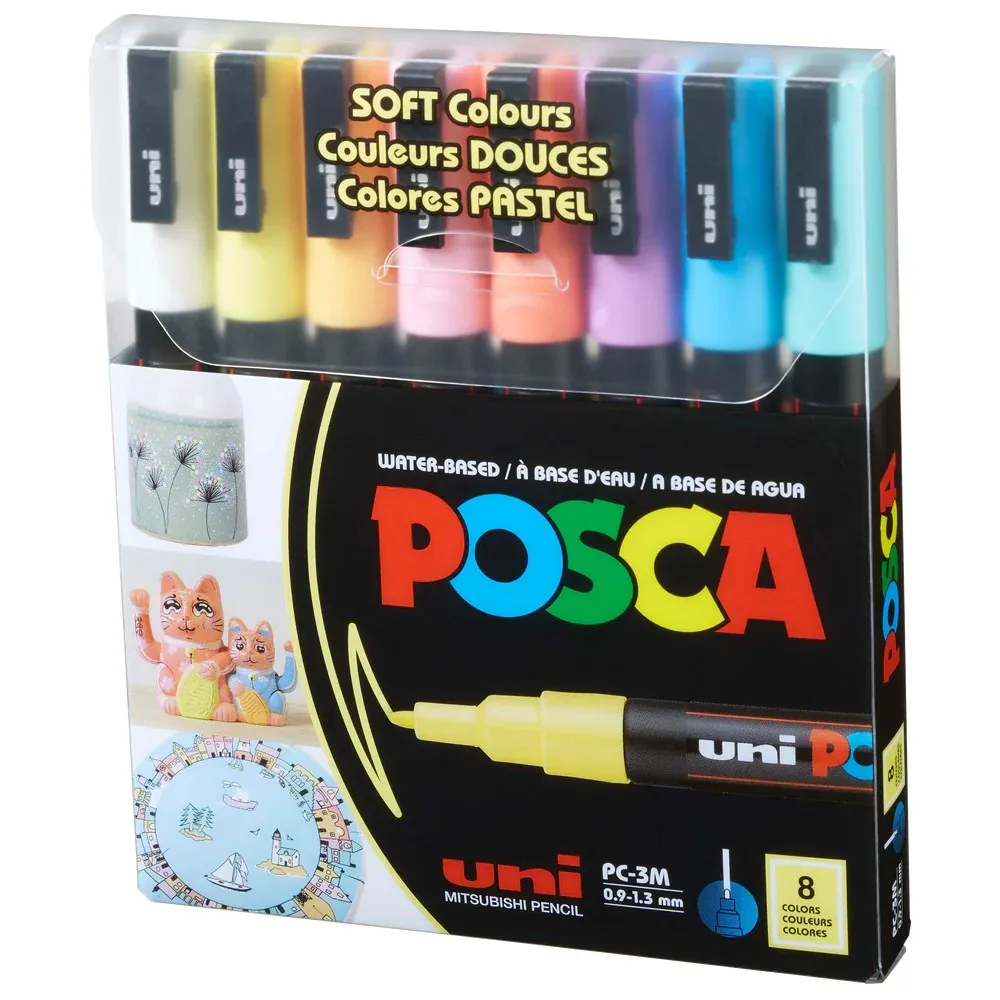 Набір маркерів POSCA Soft Color, 0,9-1,3 мм, 8 шт Uni (PC-3M SOFT COLOR 8C) - Фото 1